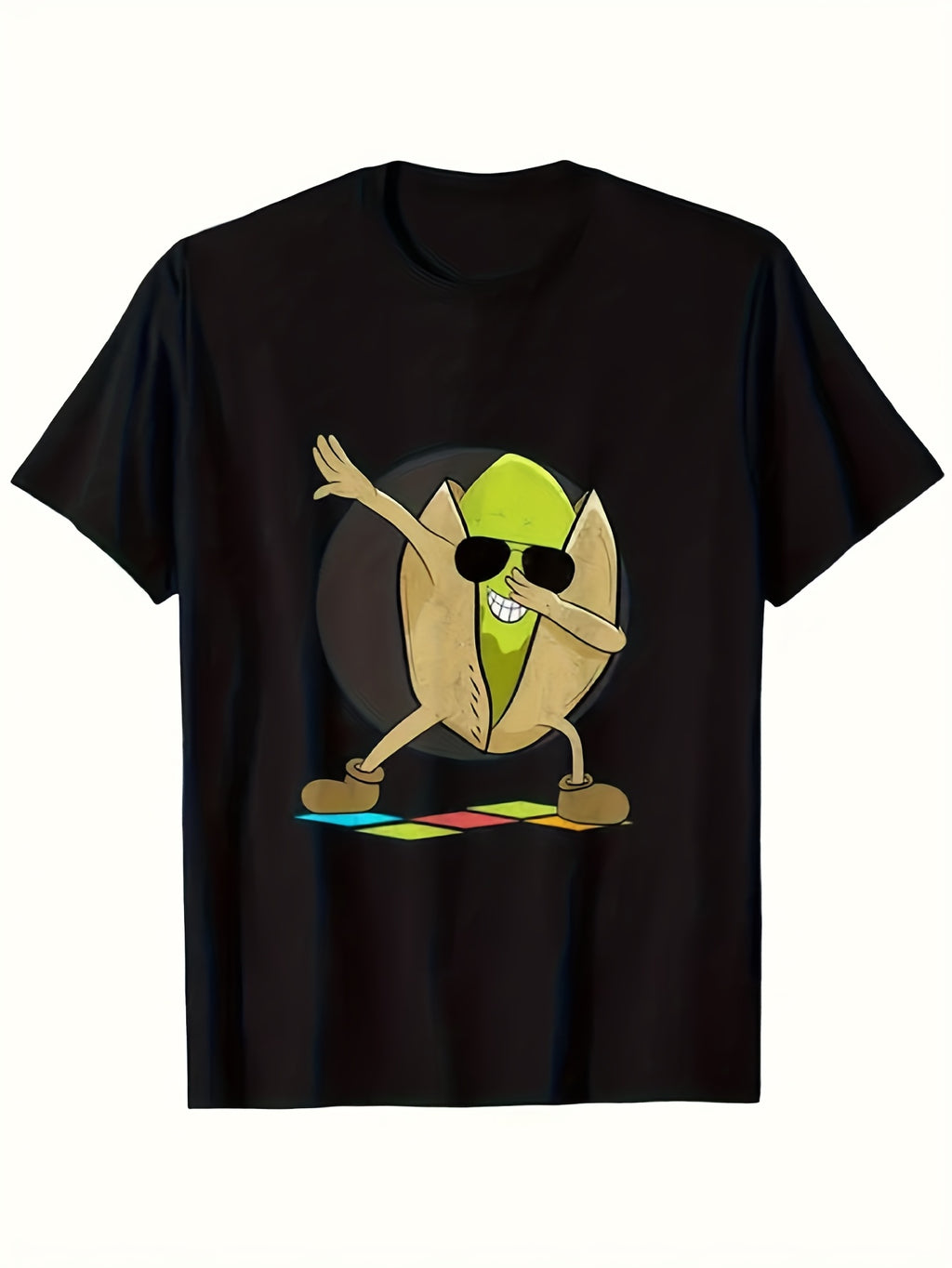 Funny Dancing Pistachio Graphic T-Shirt - 100% Casual Crewneck Tee for Men & Women - Soft Everyday Shirt for Parties Gifts Lounge - Sizes S-Black (Funny Food Lover Apparel) Party Outfit Same Style for Men and Women 2026 Summer Short-sleeved Printed