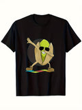 Funny Dancing Pistachio Graphic T-Shirt - 100% Casual Crewneck Tee for Men & Women - Soft Everyday Shirt for Parties Gifts Lounge - Sizes S-Black (Funny Food Lover Apparel) Party Outfit Same Style for Men and Women 2026 Summer Short-sleeved Printed