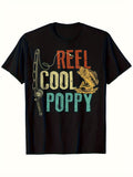 Men's Heavyweight 180g Fishing T-Shirt - REEL COOL POPPY & Fishing Rod Reel Graphic Tee All-Season Round Neck Short Sleeve Shirt for Anglers Durable Outdoor Casual Wear Machine Washable Black Same Style for Men and Women 2026 Summer Short-sleeved