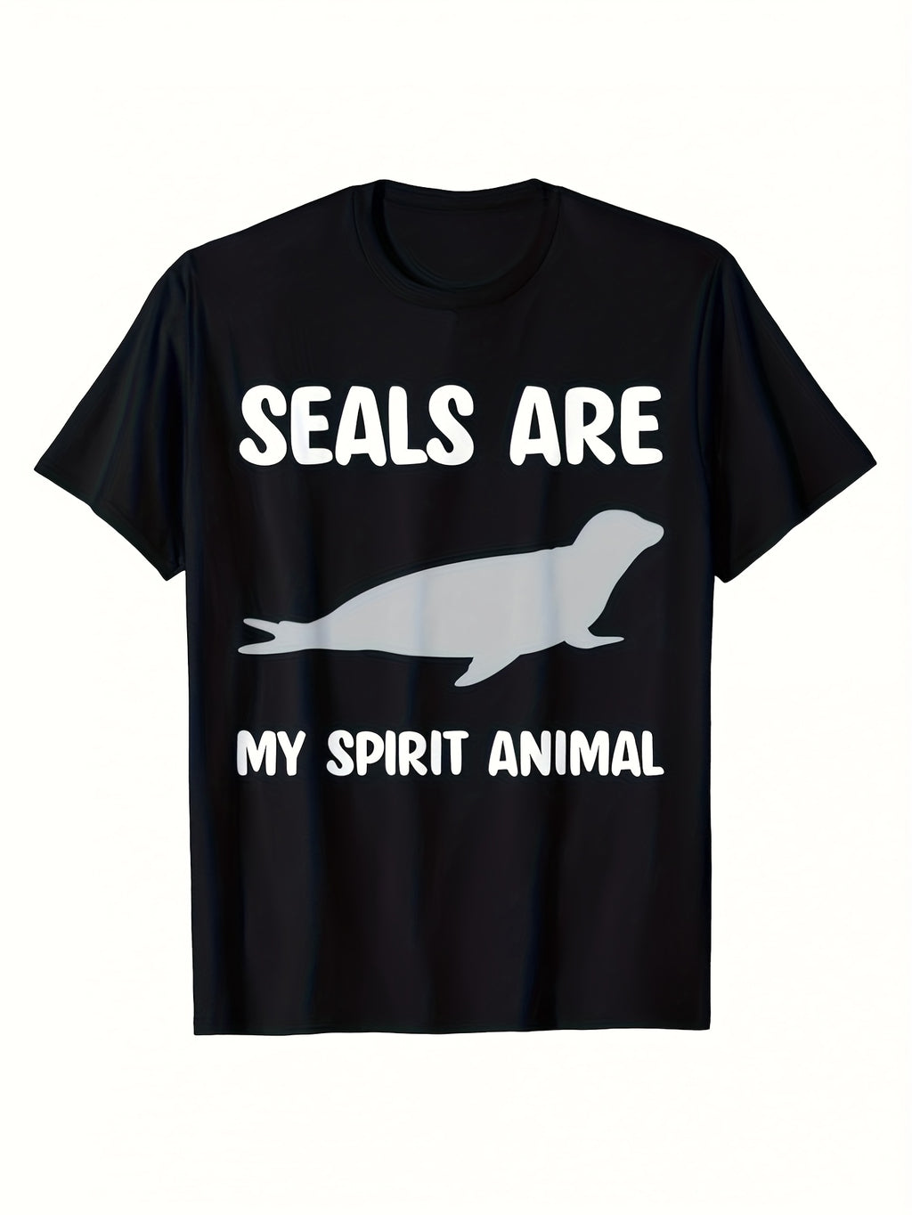 Funny Seal Is My Spirit for animal T-Shirt | Casual Humor Quote Print Round Neck Tee Suitable for Animal Lovers - Funny Saying Top for Parties & Casual Attire | Same Style for Men and Women, 2026 Summer Short-Sleeved Printed T-Shirt, 180G Fabric