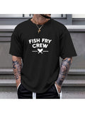 Men'S Funny Fish Fry Crew Fishing T-Shirt | Casual Short Sleeve Tee with Fish Fry Text & Hook Print, S-XXXL Sizes (Black) - Ideal for Anglers, Fish Fry Parties, Comfortable, Vintage Style, Regular Fit
