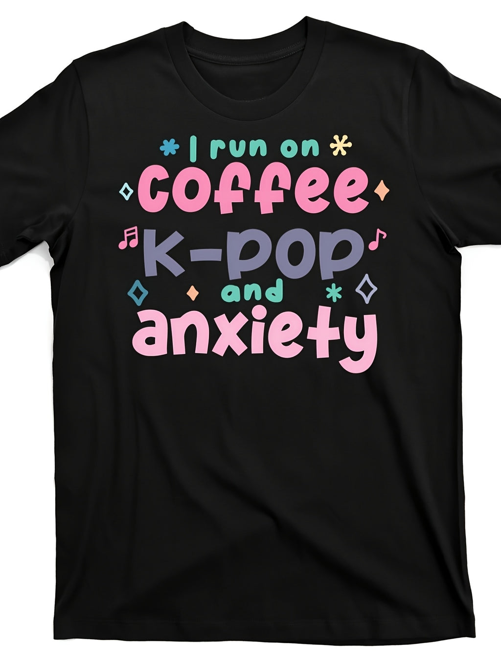 Coffee K Pop Anxiety T Shirt Design Street Trending Style Casual Tee Men's Comfortable Round Neck Short Sleeves T Shirt Same Style for Men and Women 2026 Summer Short-sleeved Printed T-shirt 180G