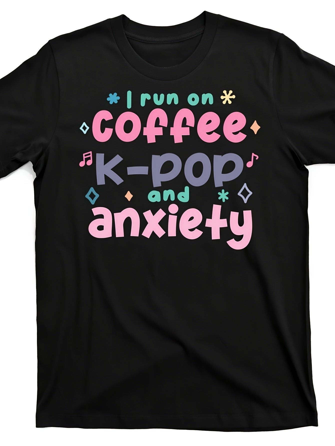 Coffee K Pop Anxiety T Shirt Design Street Trending Style Casual Tee Men's Comfortable Round Neck Short Sleeves T Shirt Same Style for Men and Women 2026 Summer Short-sleeved Printed T-shirt 180G