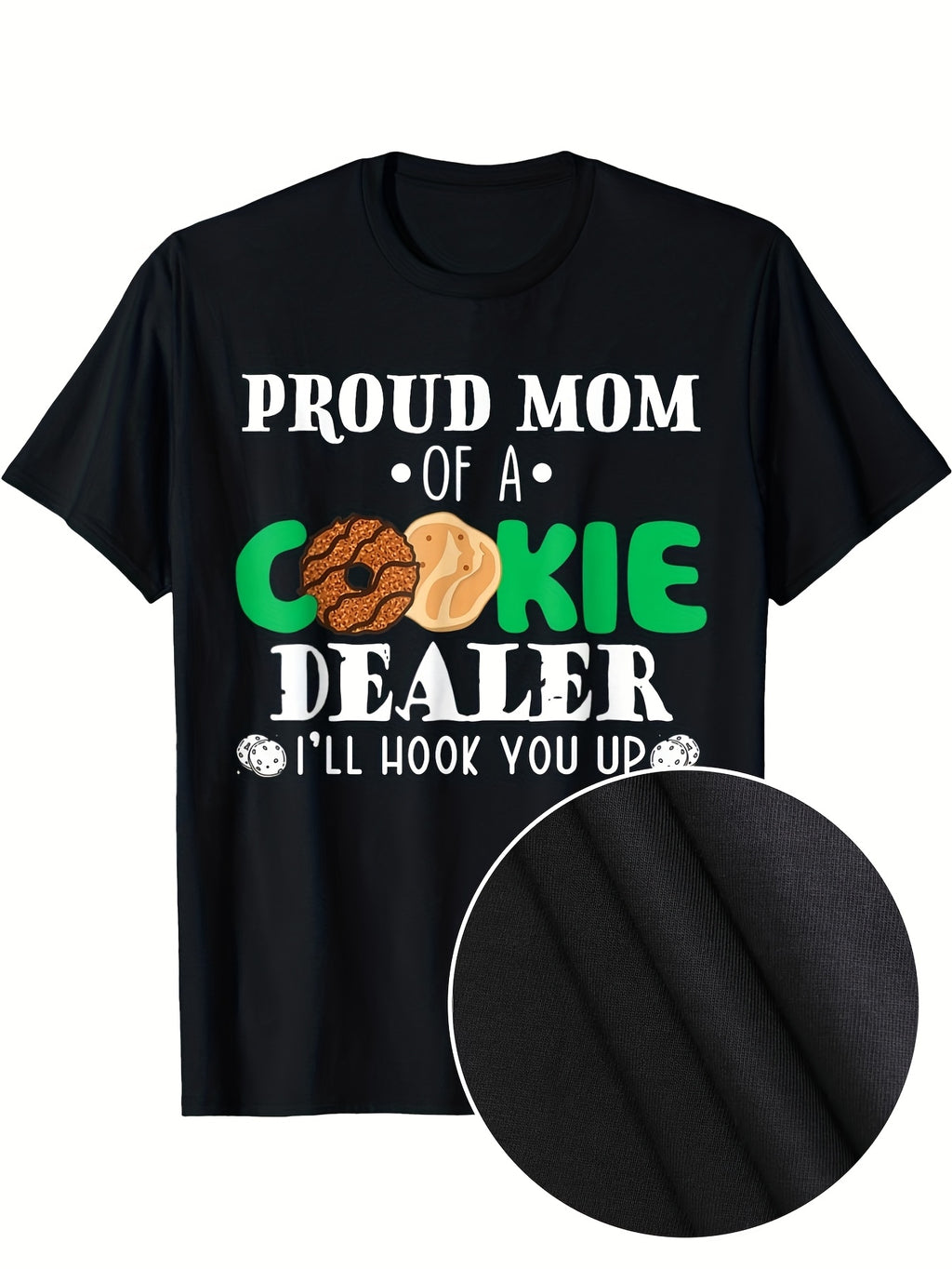 [ Proud Mom Tee] Comfy Proud Mom of a Cookie Dealer Troop Leader Birthday Party T Shirt Stretch Fit Machine Washable All Season Round Neck Tee with Playful Print for Adults Same Style for Men and Women 2026 Summer Short-sleeved Printed T-shirt 180G