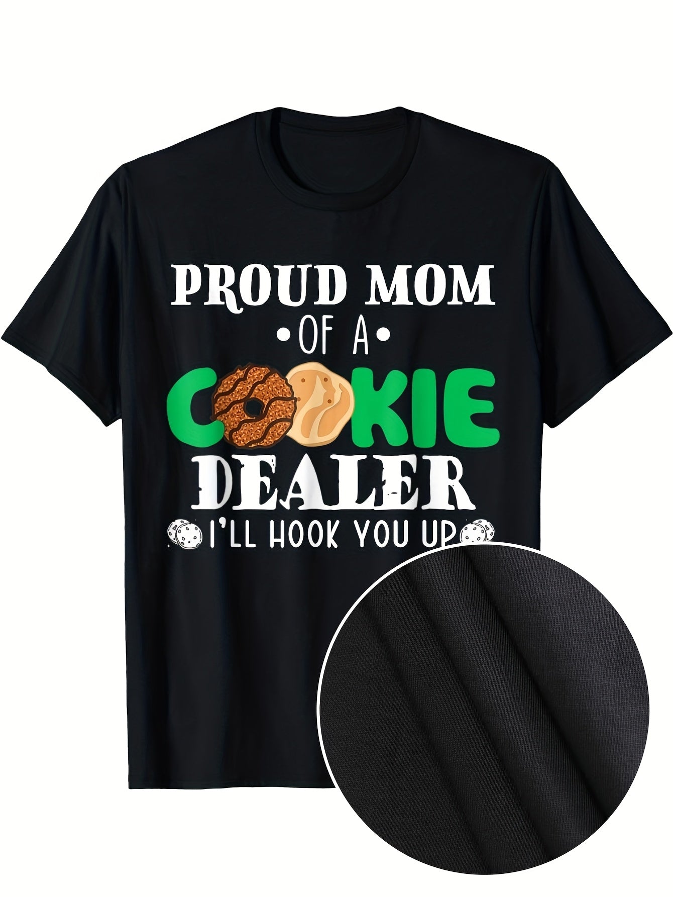 [ Proud Mom Tee] Comfy Proud Mom of a Cookie Dealer Troop Leader Birthday Party T Shirt Stretch Fit Machine Washable All Season Round Neck Tee with Playful Print for Adults Same Style for Men and Women 2026 Summer Short-sleeved Printed T-shirt 180G