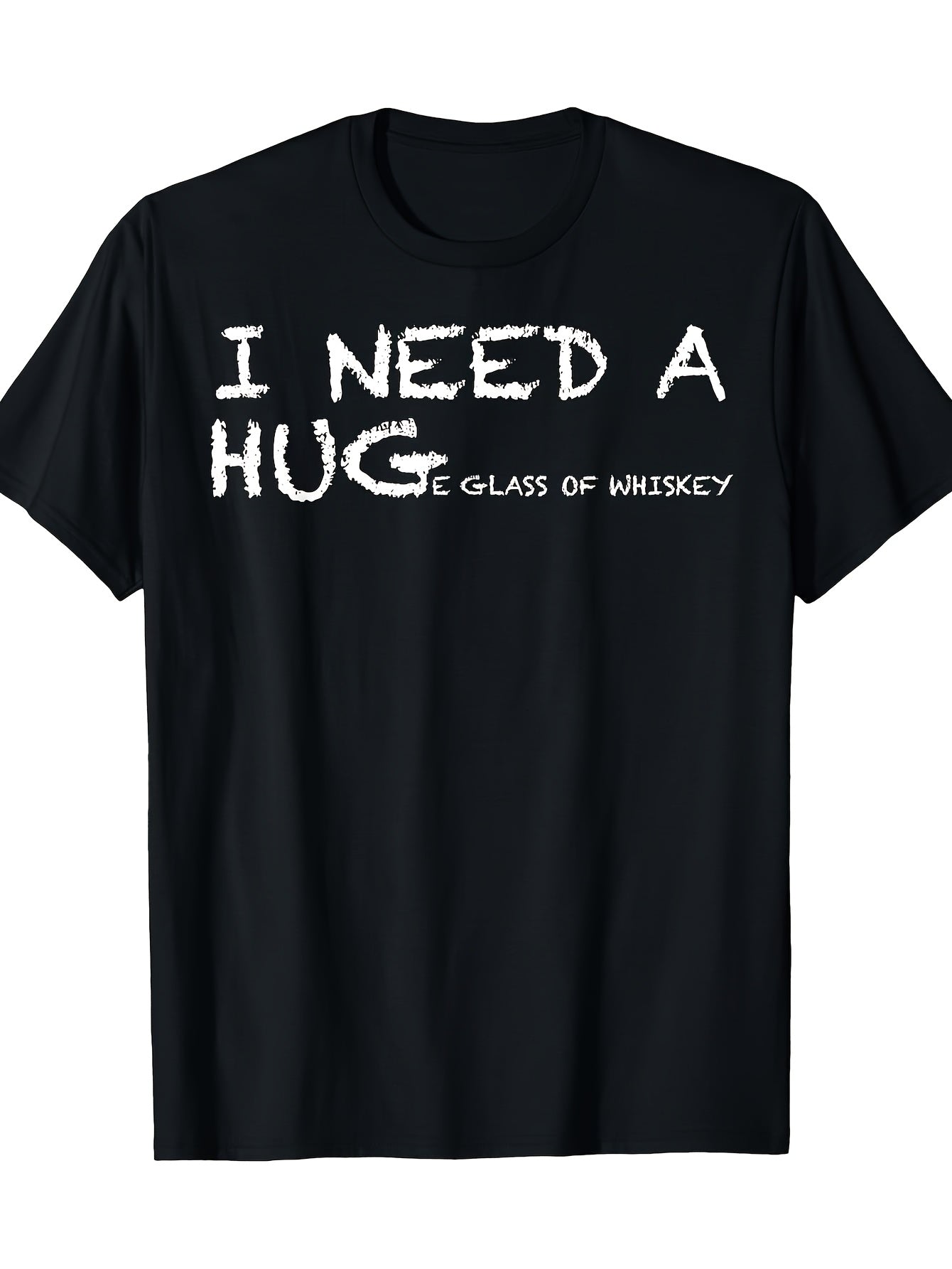 Men's Funny Whiskey T-Shirt - I Need a Huge Glass of Whiskey Graphic Tee - Heavyweight Sm Shirt - Black with White Text - Casual Everyday & Party Wear - Gift for Whiskey Lovers - Bre Same Style for Men and Women 2026 Summer Short-sleeved Printed