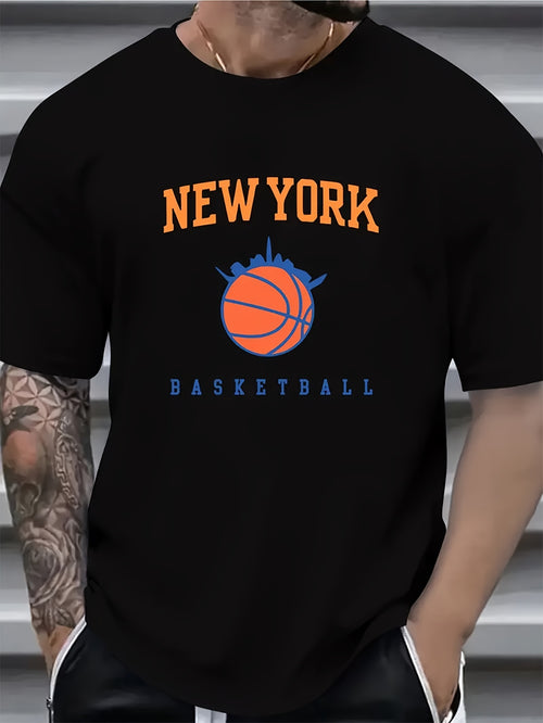 1pc Men'S New York Basketball Print T-Shirt | 100% Crew Neck Casual Tee with Slight Stretch Knit Fabric, Regular Fit for Summer, Plus Size, Same Style for Men and Women, 2026 Summer Short-Sleeved Printed T-Shirt, 220G