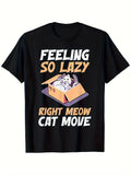 Men'S Funny Cat Lover T-Shirt - Feeling So Lazy Right Meow | Graphic Tee with Sleeping Kitty Box Design - Soft Heavyweight Shirt (180gsm) - Relaxed Fit Crewneck for Everyday & PJ Parties - Same Style for Men and Women 2026 Summer Short-Sleeved Print